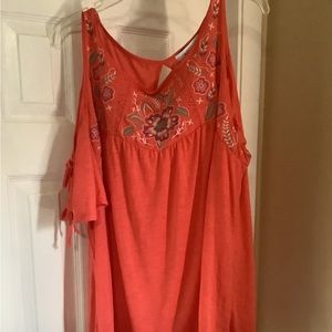 2X coral cold shoulder fourteenth place top